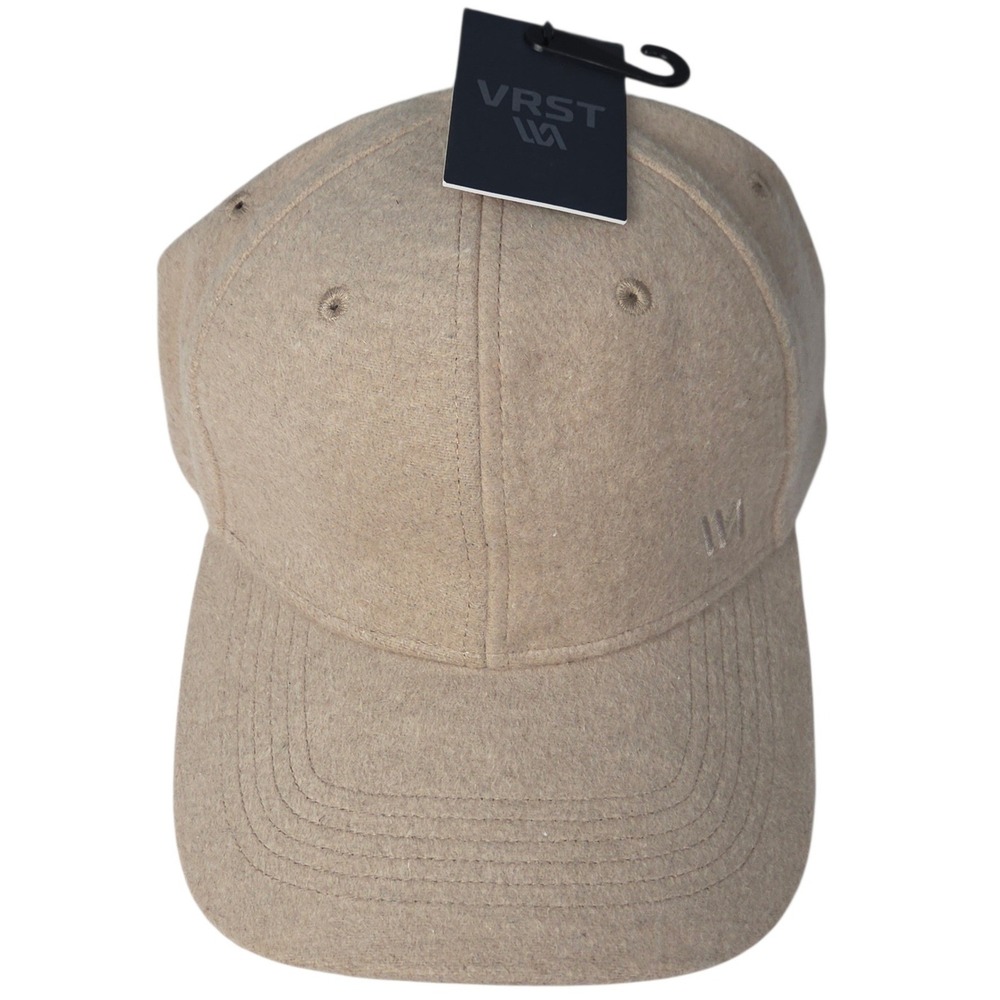 VRST Flannel Hat Mens Beige‎ Tan Adjustable Baseball Cap Wool Blend OSFM NWT